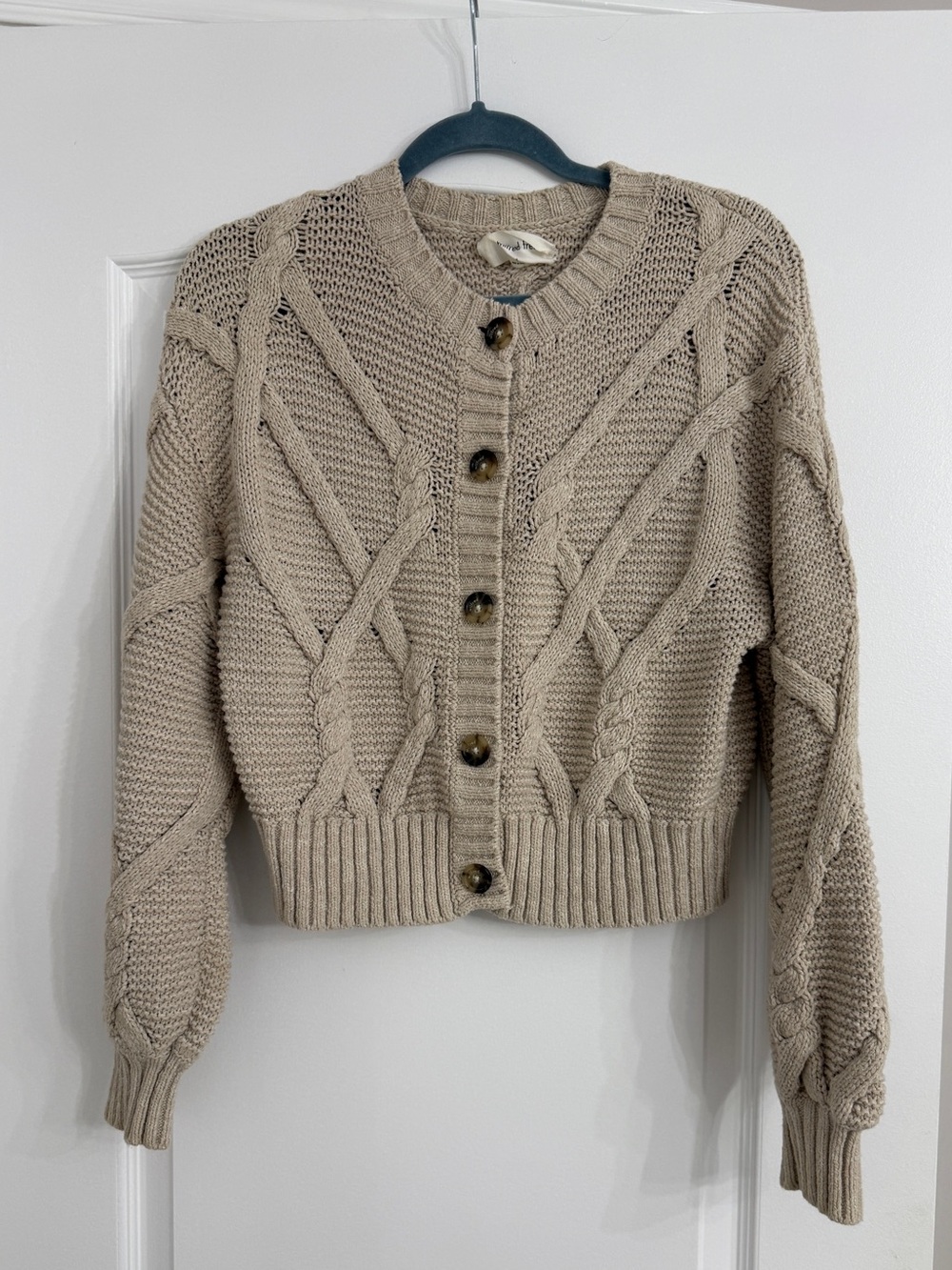 Wilfred Taupe Cable-Knit Button Cardigan